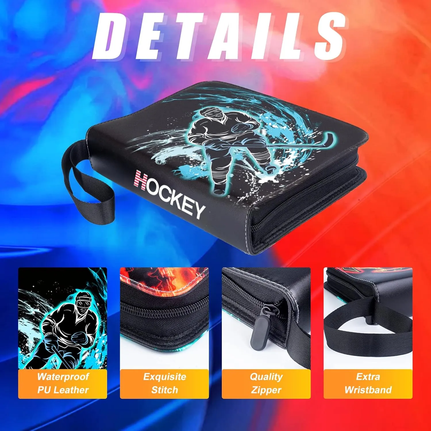 Hockey Card Binder,9-Pocket Cards Holder,Trading Card Binder Fits 900 Cards With 50 Removable Double Sided Sleeves,Portable 2024-2025 Hockey Cards Album Case for Sports Cards Collection