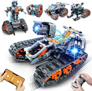 HOGOKIDS 5 in 1 STEM Building Set with LED Light - APP & Remote Controlled Cars Building Toys Kit, RC Robot Tank Sleigh Tracked Racer 604 PCS, Toy Gifts for Kids Boys Girls Ages 6 7 8 9 10 11 12  Year