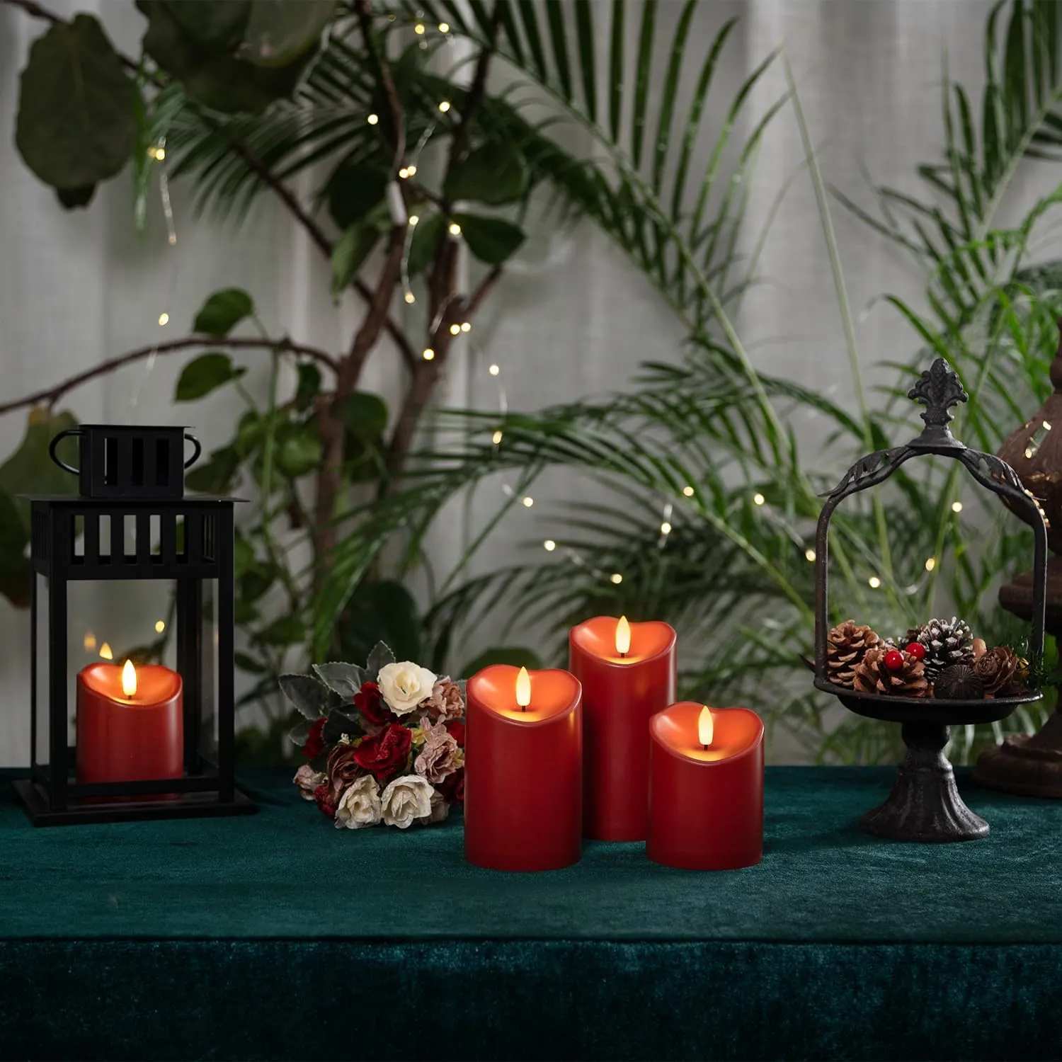 Homemory Burgundy Flameless Candles, Waterproof Flickering Flameless Candles, Outdoor Battery Operated LED Pillar Candles with Remote Timer, Electric Fake Plastic Candles, D3 x H4 5" 6", Red, 3 Pack