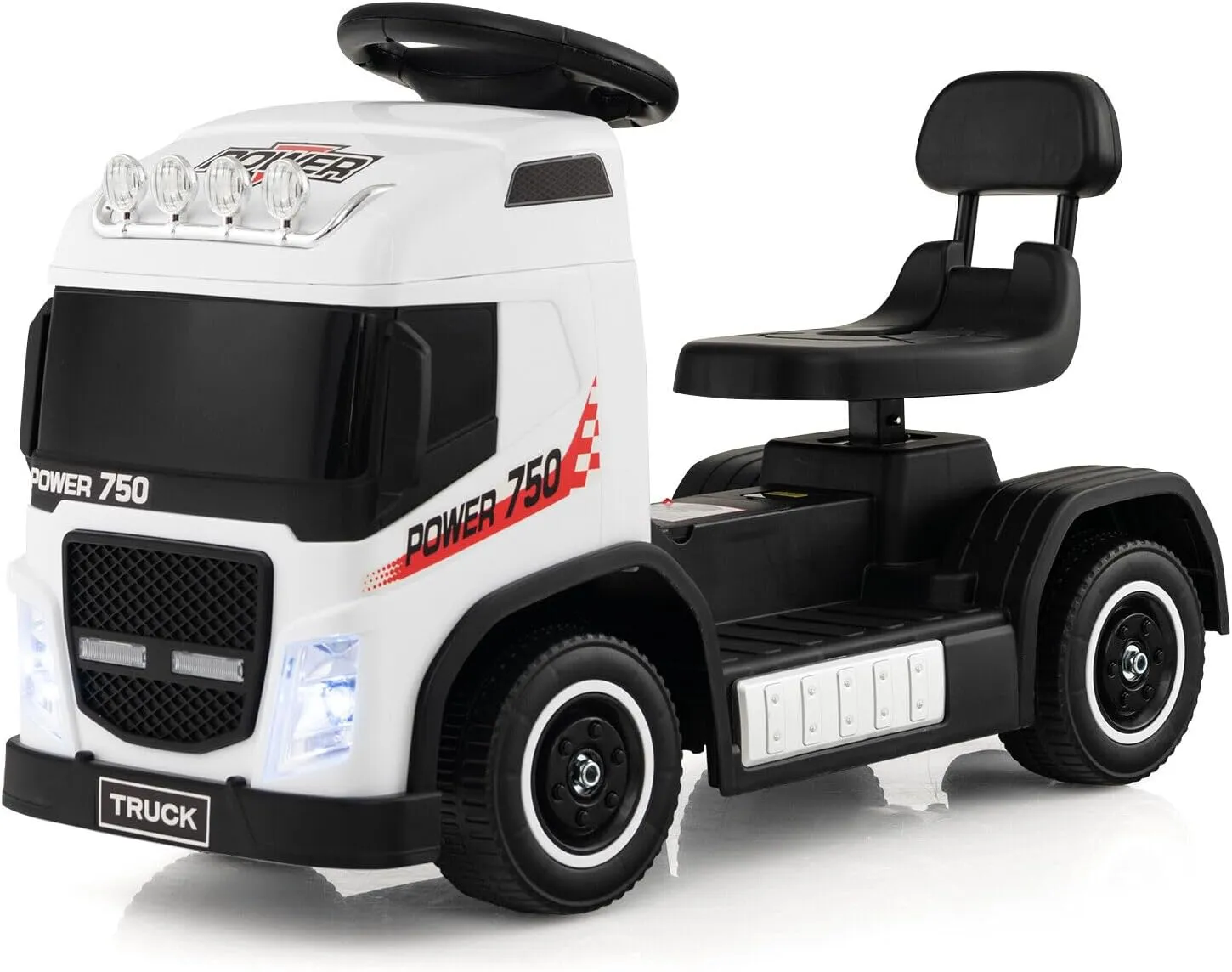 HONEY JOY Electric Ride on Push Car, 6V Foot-to-Floor Push Cars for Toddlers, Lights, Music, Adjustable Height, Battery Powered Ride On Truck for Kids, Gift for Toddlers Boys Girls, White