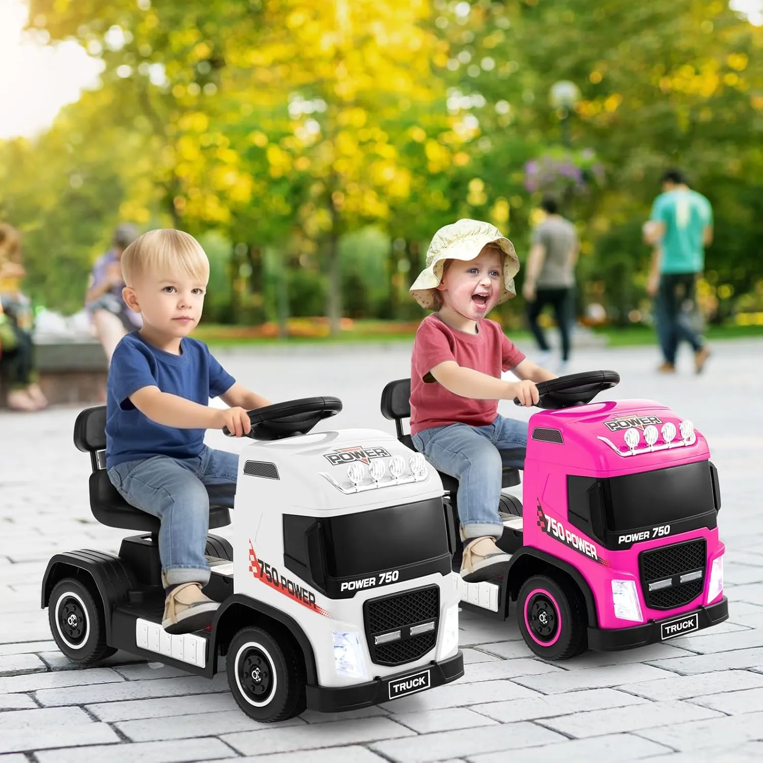 HONEY JOY Electric Ride on Push Car, 6V Foot-to-Floor Push Cars for Toddlers, Lights, Music, Adjustable Height, Battery Powered Ride On Truck for Kids, Gift for Toddlers Boys Girls, White