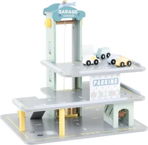 HONEY JOY Wooden Toy Car Garage, Parking Lot Vehicle Playset w/Elevator, Helicopter Landing Pad, Car Wash Center, Charging & Gas Station, Ramp, Pretend Play Gift, Develops Motor Skills & Creativity