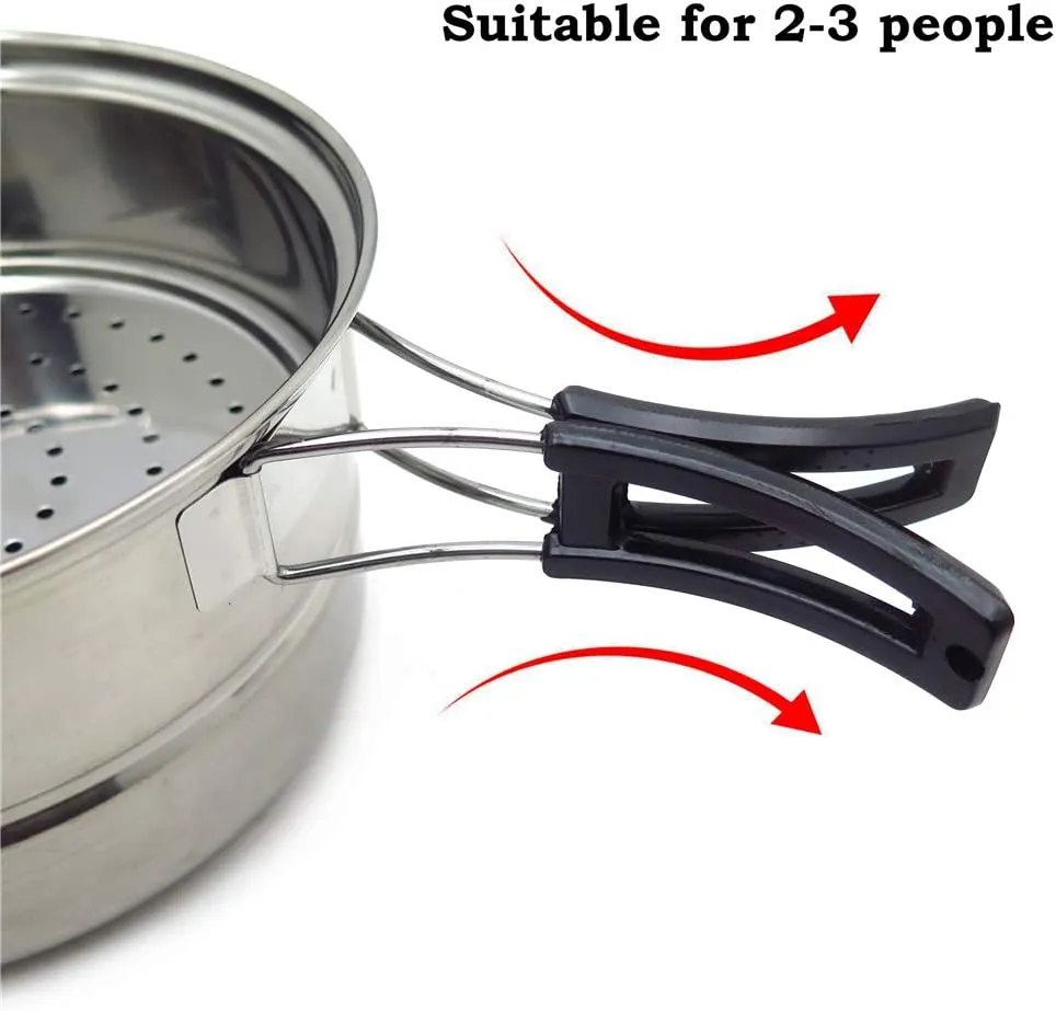 HongK- 3PCS Outdoor Camping Cookware Stainless Steel Cooking Picnic Bowl Pot Pan Set