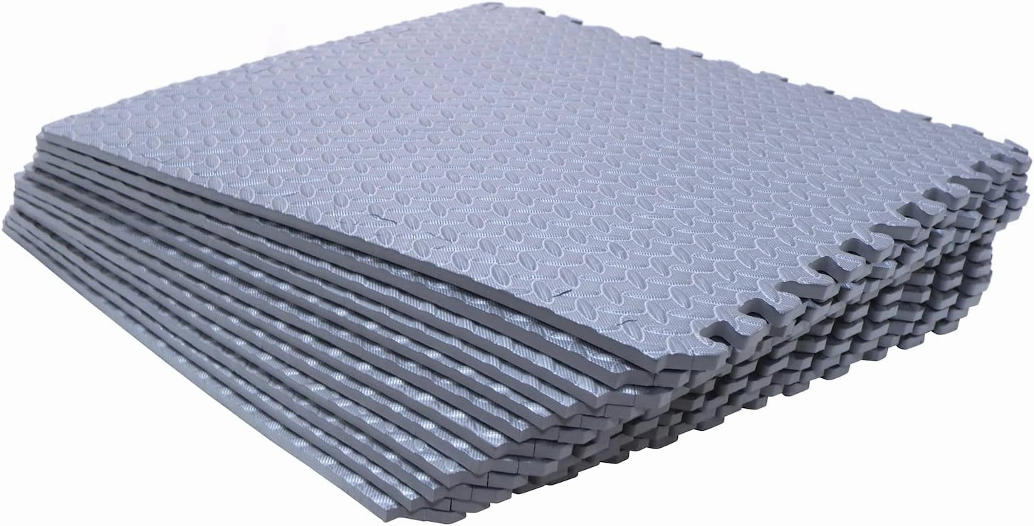 HongK- 12X(48 Sqft) Gray Gym Floor Mat 24x24 EVA Foam Interlocking Exercise Fitness Puzzle Floor Gym Yoga Mat Workout Pad [P/N: MTET-HOME012-12PC]