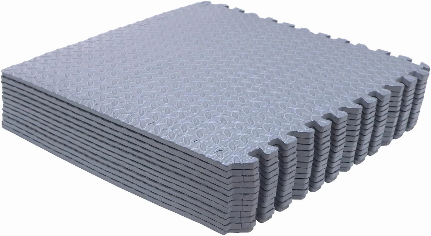 HongK- 12X(48 Sqft) Gray Gym Floor Mat 24x24 EVA Foam Interlocking Exercise Fitness Puzzle Floor Gym Yoga Mat Workout Pad [P/N: MTET-HOME012-12PC]