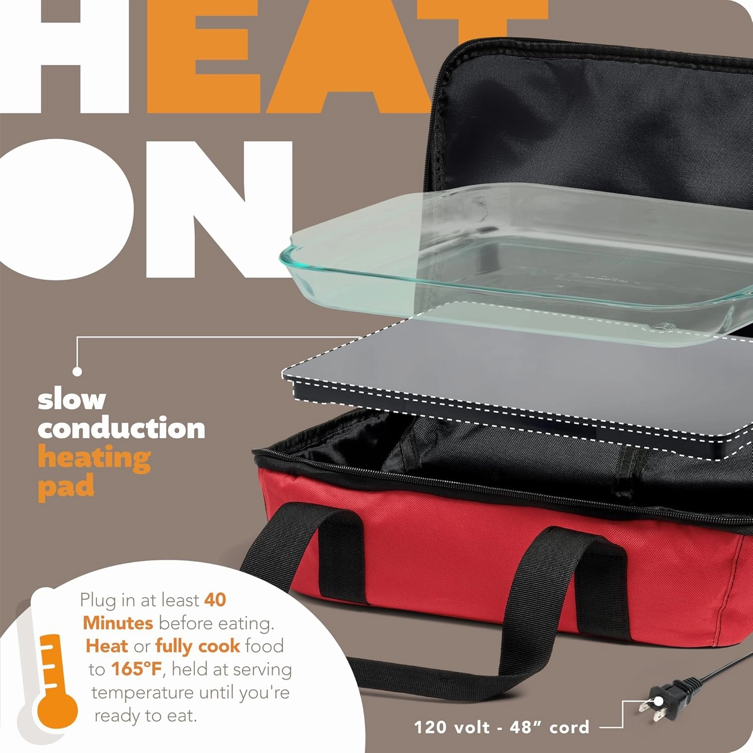 HOTLOGIC Max Large Portable Electric Food Heater - Innovative Food Warmer and Heated Lunch Box for Adults Car/Home - Easily Cook, Reheat, and Keep Your Food Warm - RED - 120V