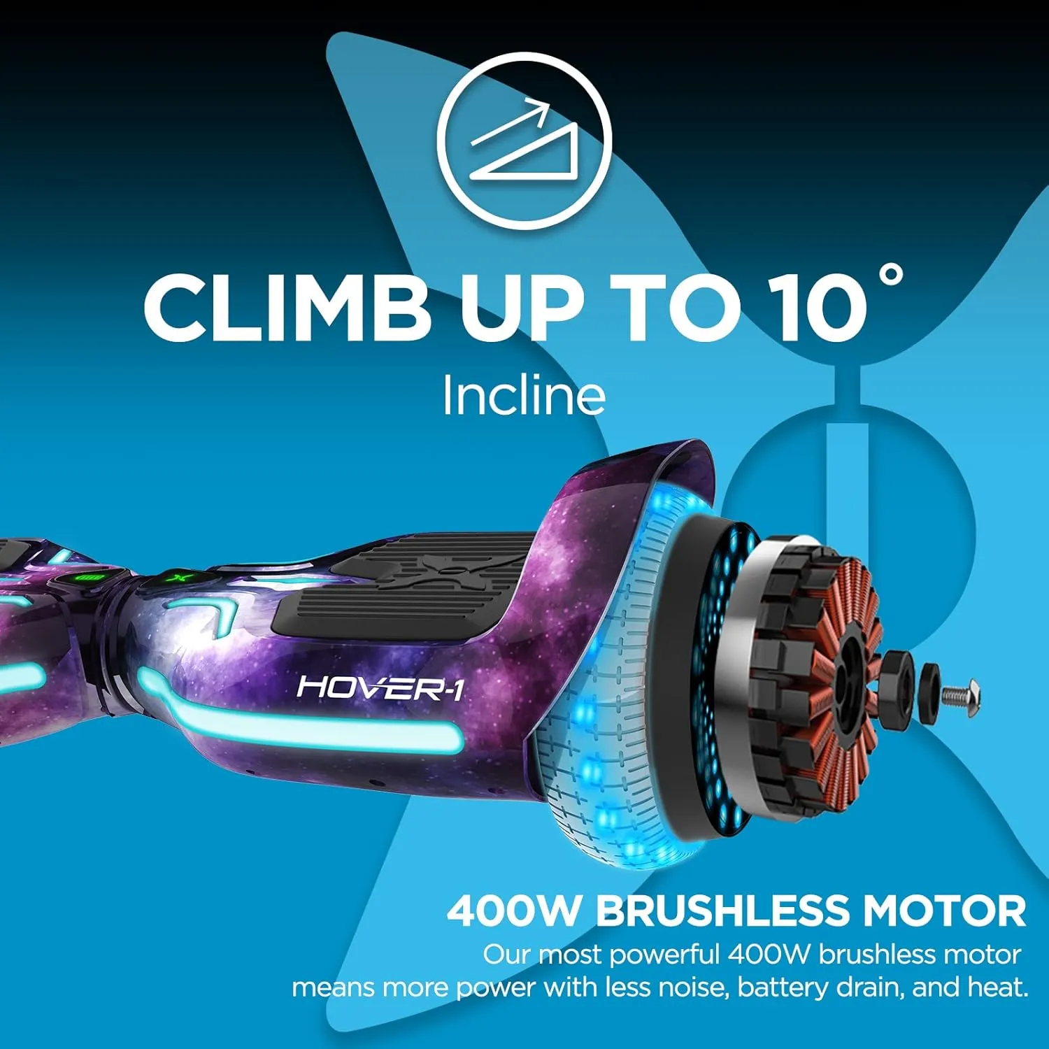Hover-1 i100 Electric Hoverboard - 7MPH Top Speed, 10 Mile Range, 5HR Full-Charge, Built-In Bluetooth Speaker, Rider Modes: Beginner to Expert Self Balancing Scooter