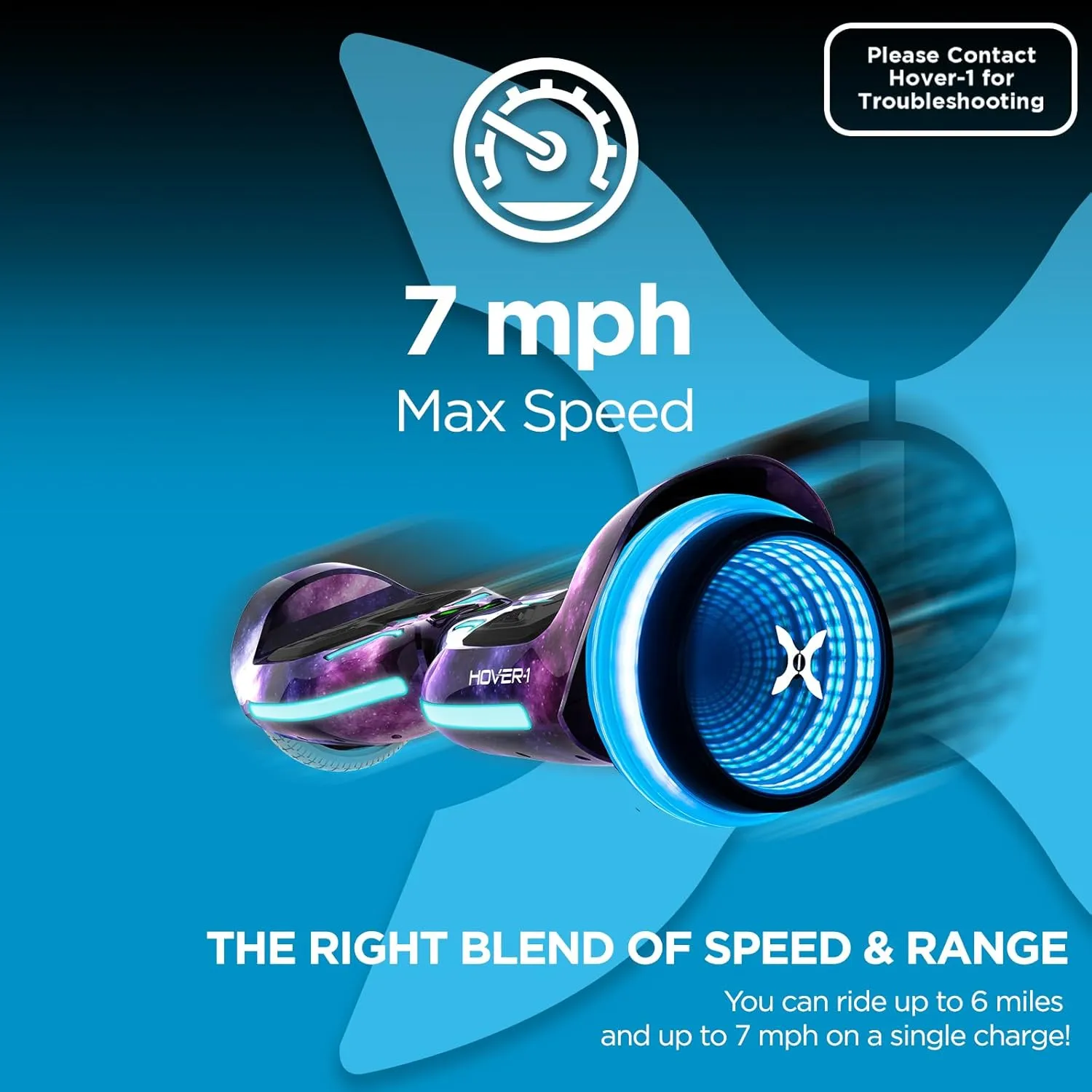Hover-1 i100 Electric Hoverboard - 7MPH Top Speed, 10 Mile Range, 5HR Full-Charge, Built-In Bluetooth Speaker, Rider Modes: Beginner to Expert Self Balancing Scooter