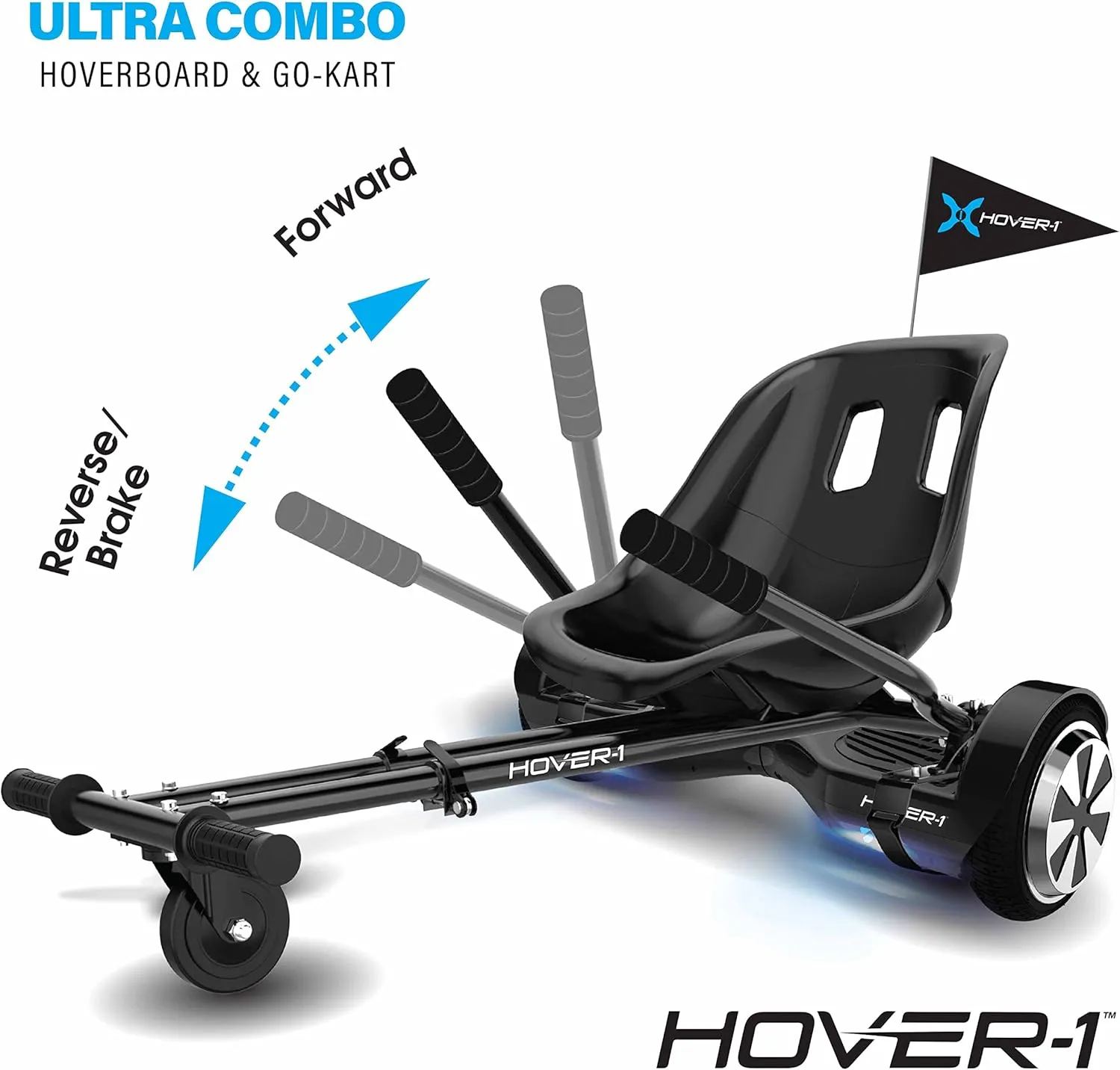 Hover-1 Ultra Electric Hoverboard Go Kart Combo - 7MPH Top Speed, 4HR Full Charge, Hand-Operated Rear Wheel Control, Adjustable Frame, Easy Installation Self Balancing Hoverboard with Seat Attachment