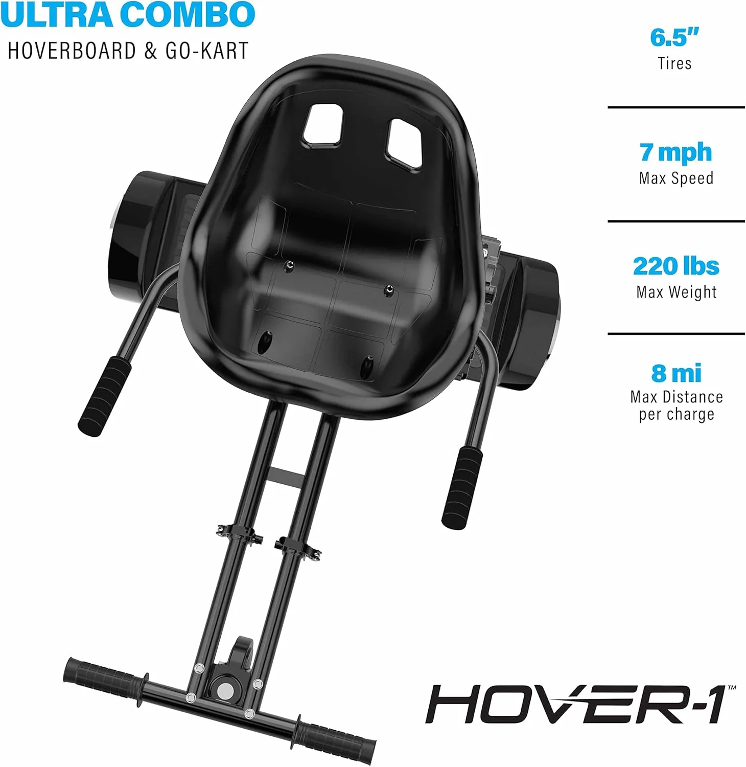 Hover-1 Ultra Electric Hoverboard Go Kart Combo - 7MPH Top Speed, 4HR Full Charge, Hand-Operated Rear Wheel Control, Adjustable Frame, Easy Installation Self Balancing Hoverboard with Seat Attachment
