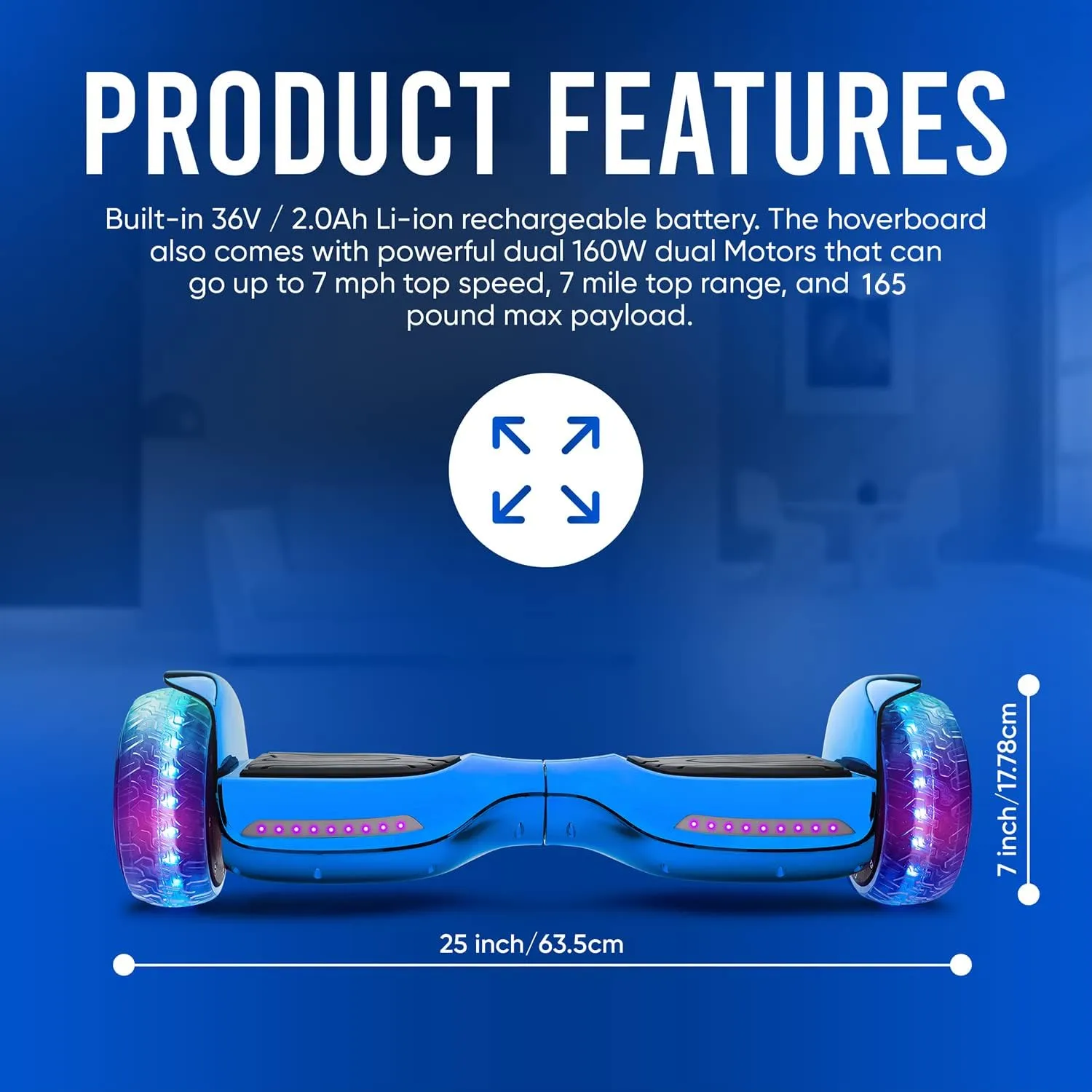 Hoverboard with 6.5" Full Light Up Wheels, Bluetooth Hover Board with Non-slip Footplates, UL2272 Safety Certified