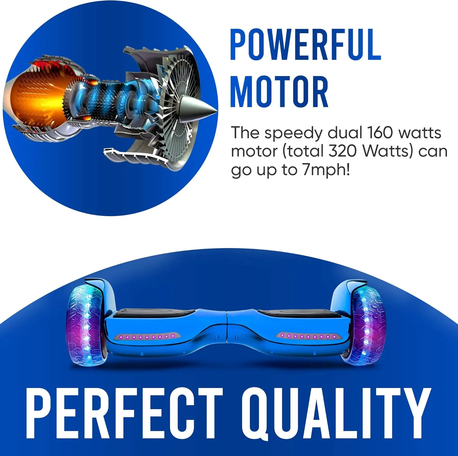 Hoverboard with 6.5" Full Light Up Wheels, Bluetooth Hover Board with Non-slip Footplates, UL2272 Safety Certified