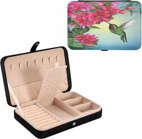 Hummingbird with Flowering Paradise PU Leather Travel Jewelry Organizer Case, Portable Jewellery Storage Holder Display for Ring Earrings Necklace Bracelet Bangle Watch Gift for Girl