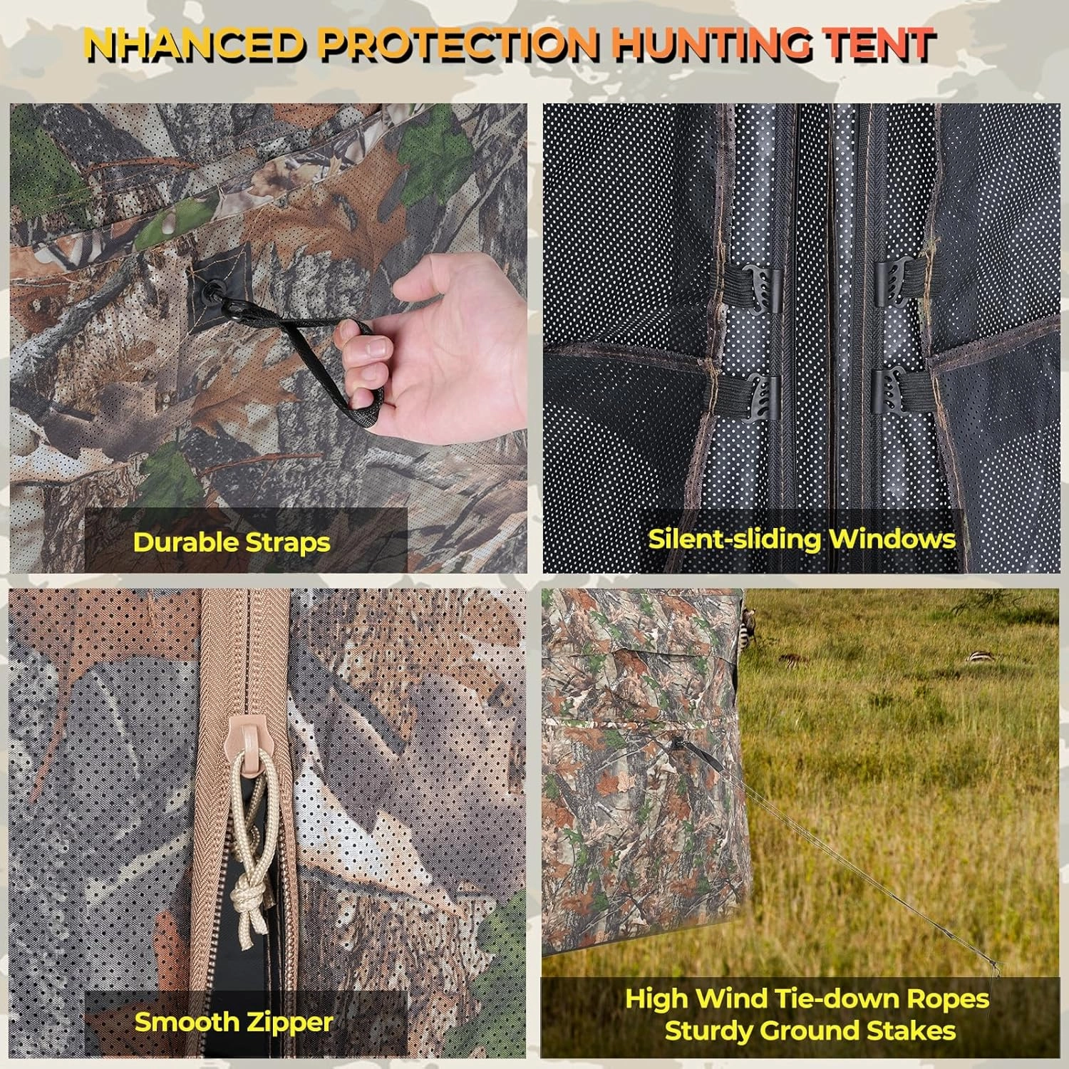 Hunting Blind 360° Degree See Through Ground Blind for Deer Hunting, 2-3 Person Pop-up Hunting Turkey Blind, Deer Blind, Portable Durable Hunting Blind for Deer Hunting and Turkey Hunting