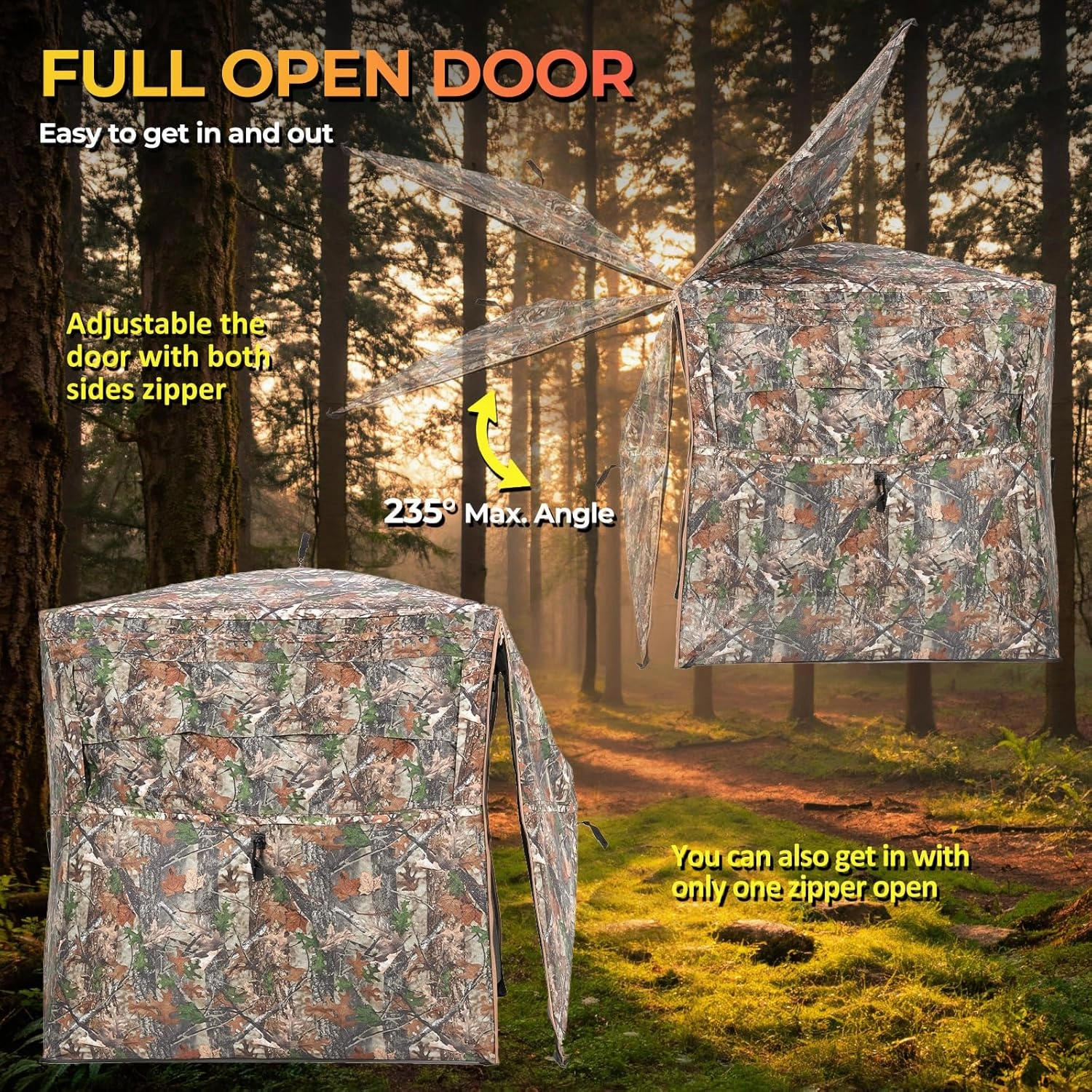 Hunting Blind 360° Degree See Through Ground Blind for Deer Hunting, 2-3 Person Pop-up Hunting Turkey Blind, Deer Blind, Portable Durable Hunting Blind for Deer Hunting and Turkey Hunting