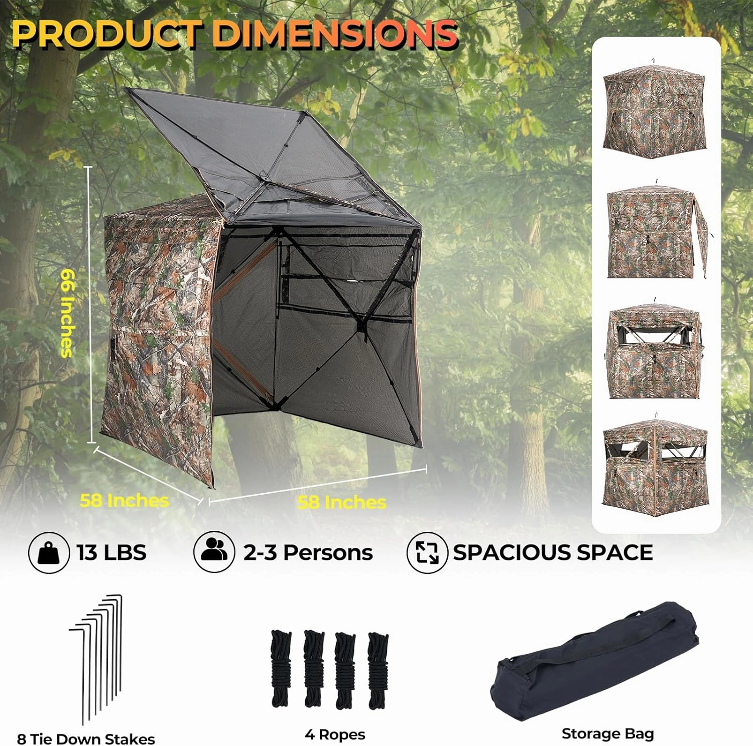 Hunting Blind 360° Degree See Through Ground Blind for Deer Hunting, 2-3 Person Pop-up Hunting Turkey Blind, Deer Blind, Portable Durable Hunting Blind for Deer Hunting and Turkey Hunting