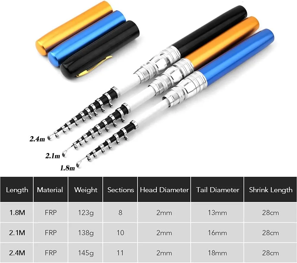 HXBER Portable Pen Shape Fishing Rod Telescopic Aluminum Alloy Fishing Pole   Metal Fishing Reel Reel