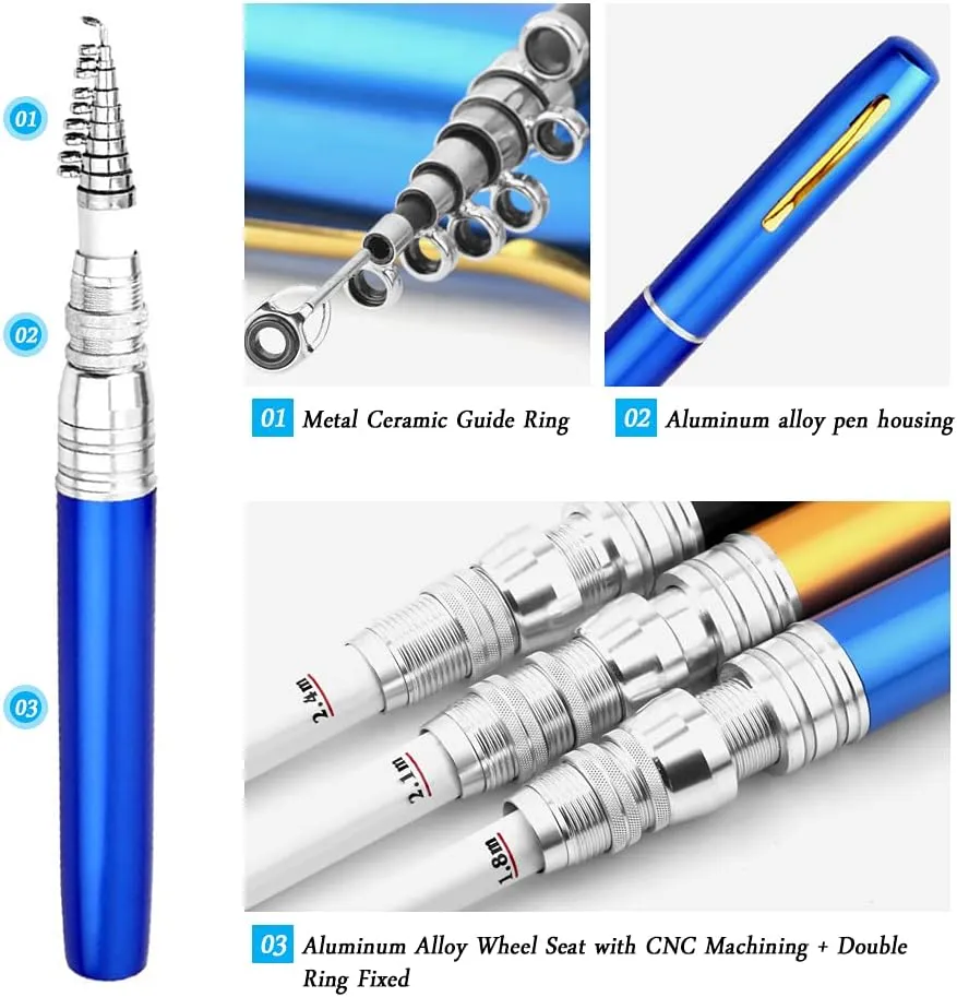 HXBER Portable Pen Shape Fishing Rod Telescopic Aluminum Alloy Fishing Pole   Metal Fishing Reel Reel