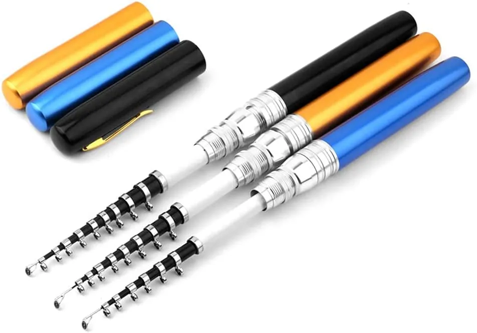 HXBER Portable Pen Shape Fishing Rod Telescopic Aluminum Alloy Fishing Pole   Metal Fishing Reel Reel