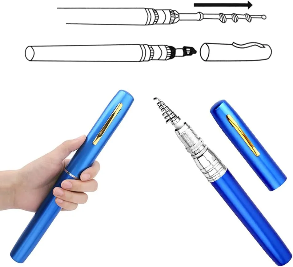 HXBER Portable Pen Shape Fishing Rod Telescopic Aluminum Alloy Fishing Pole   Metal Fishing Reel Reel
