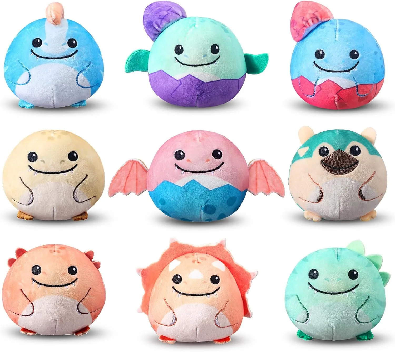 HyDren 9 Pack Mini Dinosaur Stuffed Animal Bulk 3.2 Inch Round Plush Keychain Toy for Baby Shower Birthday Gift Stuffer Dinosaur Themed Party Decoration
