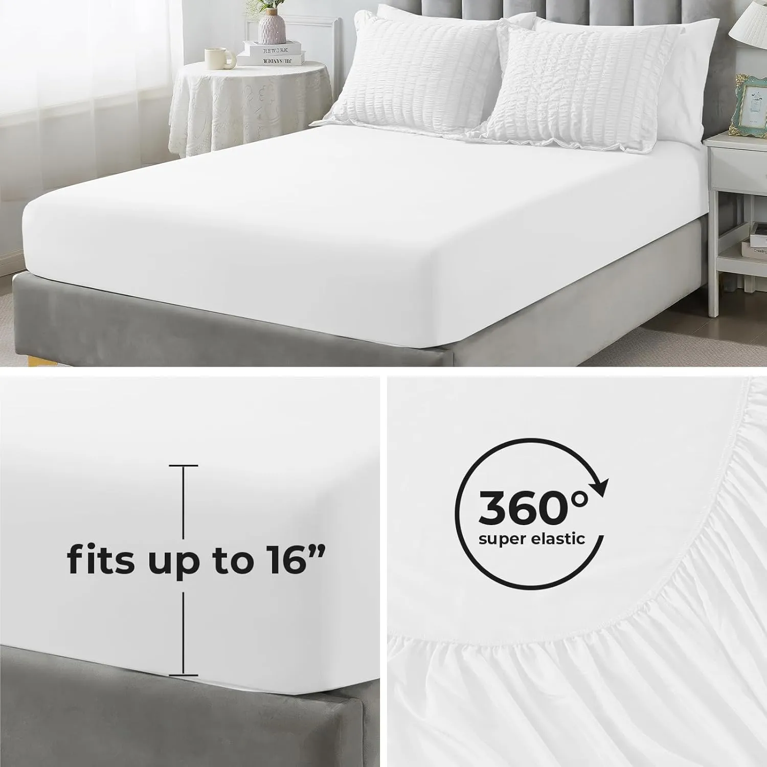 HYLEORY King Size Seersucker Comforter Set - 7 Pieces Reversible Comforters Bedding Sets, All Season Bed in a Bag with Comforter, Sheets, Pillowcases & Shams White