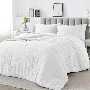 HYLEORY King Size Seersucker Comforter Set - 7 Pieces Reversible Comforters Bedding Sets, All Season Bed in a Bag with Comforter, Sheets, Pillowcases & Shams White
