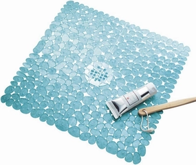 iDesign Pebblz Suction Non-Slip Square Bath Mat for Shower, Bathtub, Stall, 22" x 22", Blue