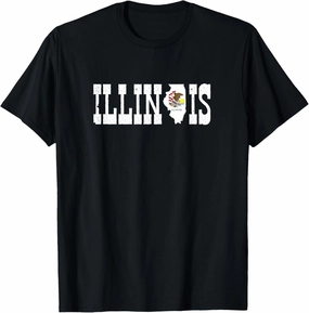Illinois State and Illinois Flag with Pride for Illinois T-Shirt