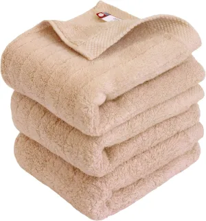 Imabari Towel, 3-Piece Hand Towel Set, Japanese Towels, Soft and Fluffy Towel, Luxury Cotton, Light Brown