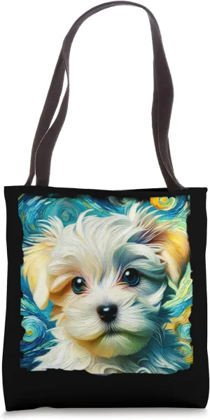 Impressionist Art Maltese Dog - Unique Van Gogh Style Design Tote Bag