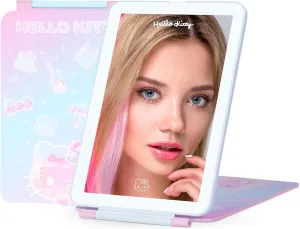 Impressions Vanity Hello Kitty Touch Pad Mini Mirror for Purse, Pastel Gradient Artwork Portable Compact Mirror with Lights, Soft Touch Control, Flip Cover, and Adjustable LED Lighting