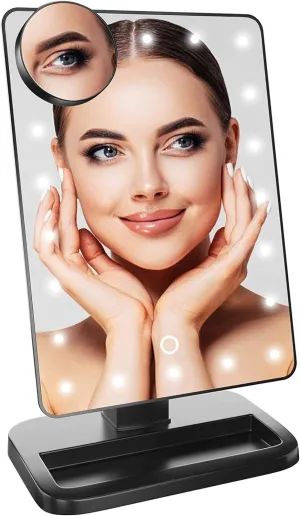 Impressions Vanity Touch XL Dimmable LED Makeup Mirror with Wireless, Dressing Mirror with 5X Magnifying Glass and Flip Power Switch (Black)