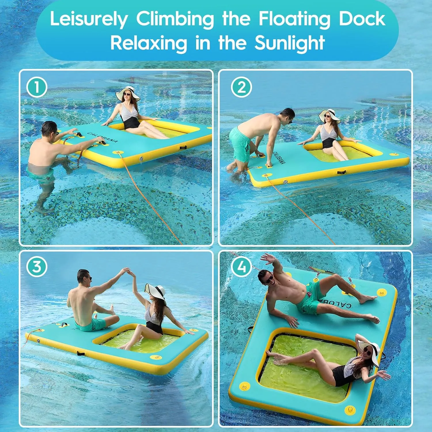 Inflatable Floating Dock, Lake Floats for Adults Floating Raft Water Platform with Detachable Ladder for Lake