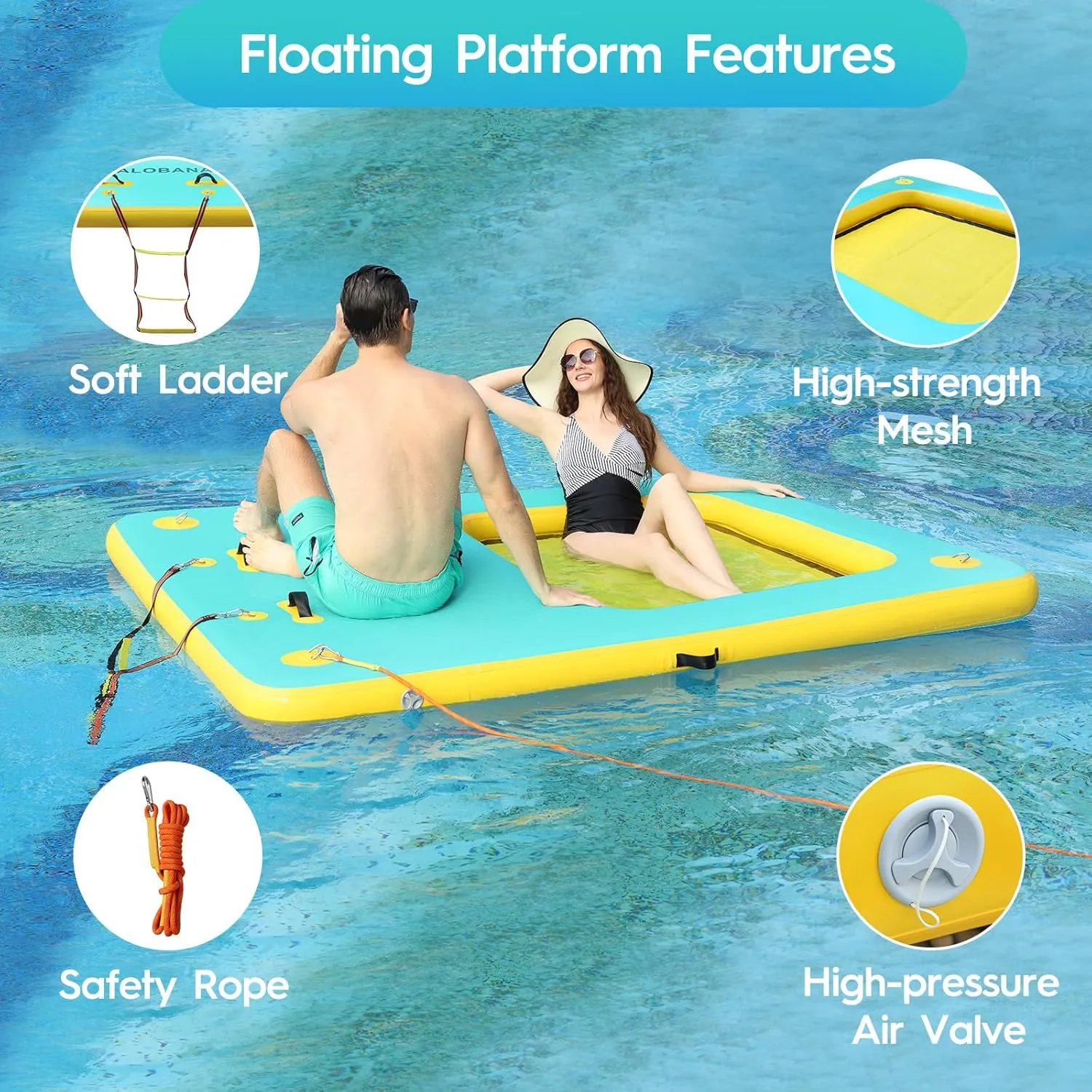 Inflatable Floating Dock, Lake Floats for Adults Floating Raft Water Platform with Detachable Ladder for Lake