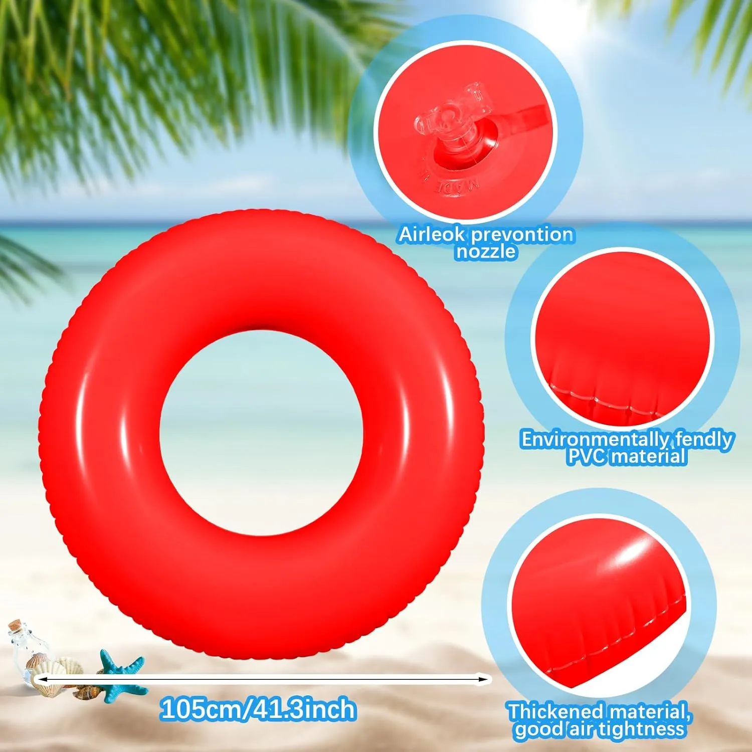 Inflatable Pool Floats for Women 41 Inch Swimming Pool Rings Summer Tubes for Floating Beach Pool Summer (Red)