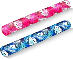 Inflatable Pool Noodles Set - 2 Pack Fabric Covered Swimming Noodles for Adults, 50'' x 5.5'' Pool Swim Noodles for Summer Beach Pool Partym Vacation Sea Beach Lake (Palm Pink & Palm Blue)