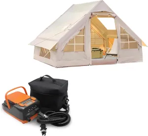 Inflatable Tent for Camping, Easy Set-Up with Hand Pump, Portable 4 Season Blow Up Tent, in 420D Waterproof Oxford, Outdoor Use for 4/6 Person（Charge Pump）