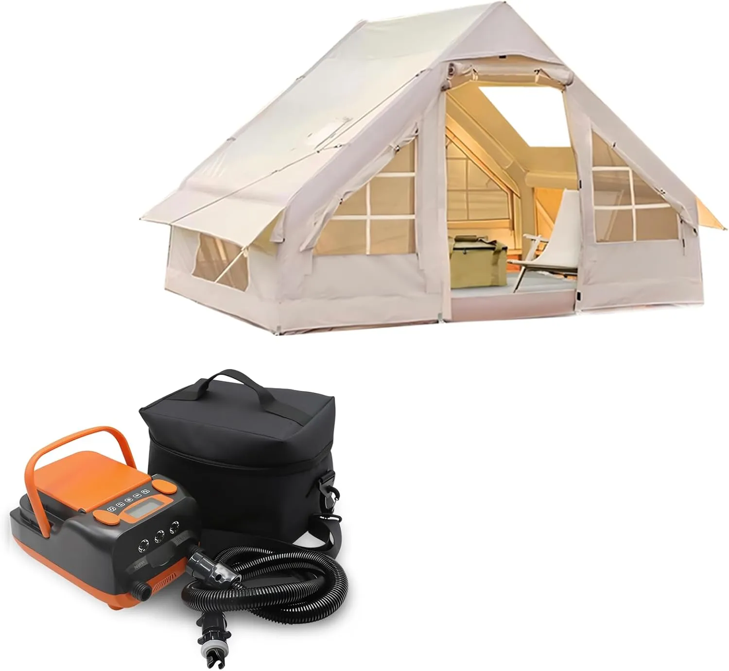 Inflatable Tent for Camping, Easy Set-Up with Hand Pump, Portable 4 Season Blow Up Tent, in 420D Waterproof Oxford, Outdoor Use for 4/6 Person（Charge Pump）