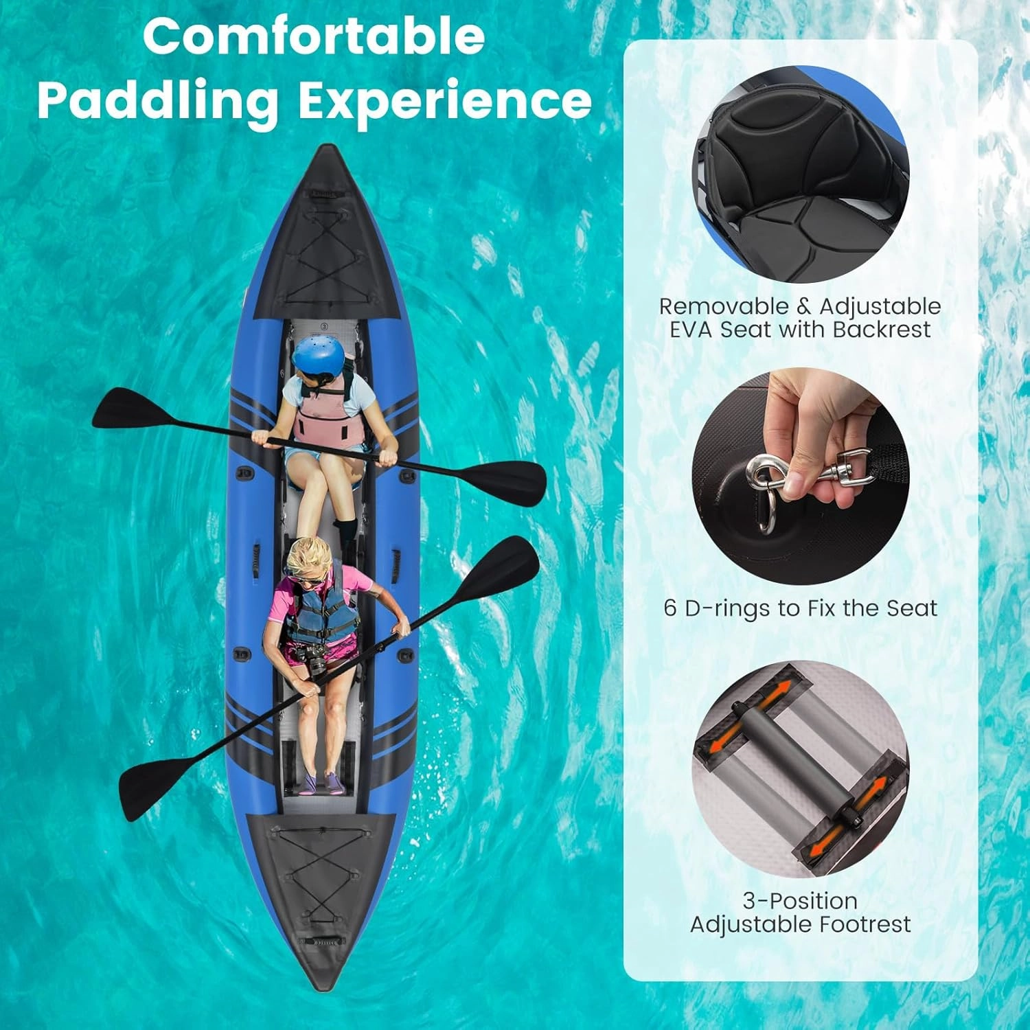 Inflatable Kayak, 12.5 Ft Tandem Kayak with Drop-Stitch Floor, Aluminum Paddles, Padded Seats & Accessories, 2 Person Canoe, Portable Fishing Kayaks for Adults, 507 lbs Capacity
