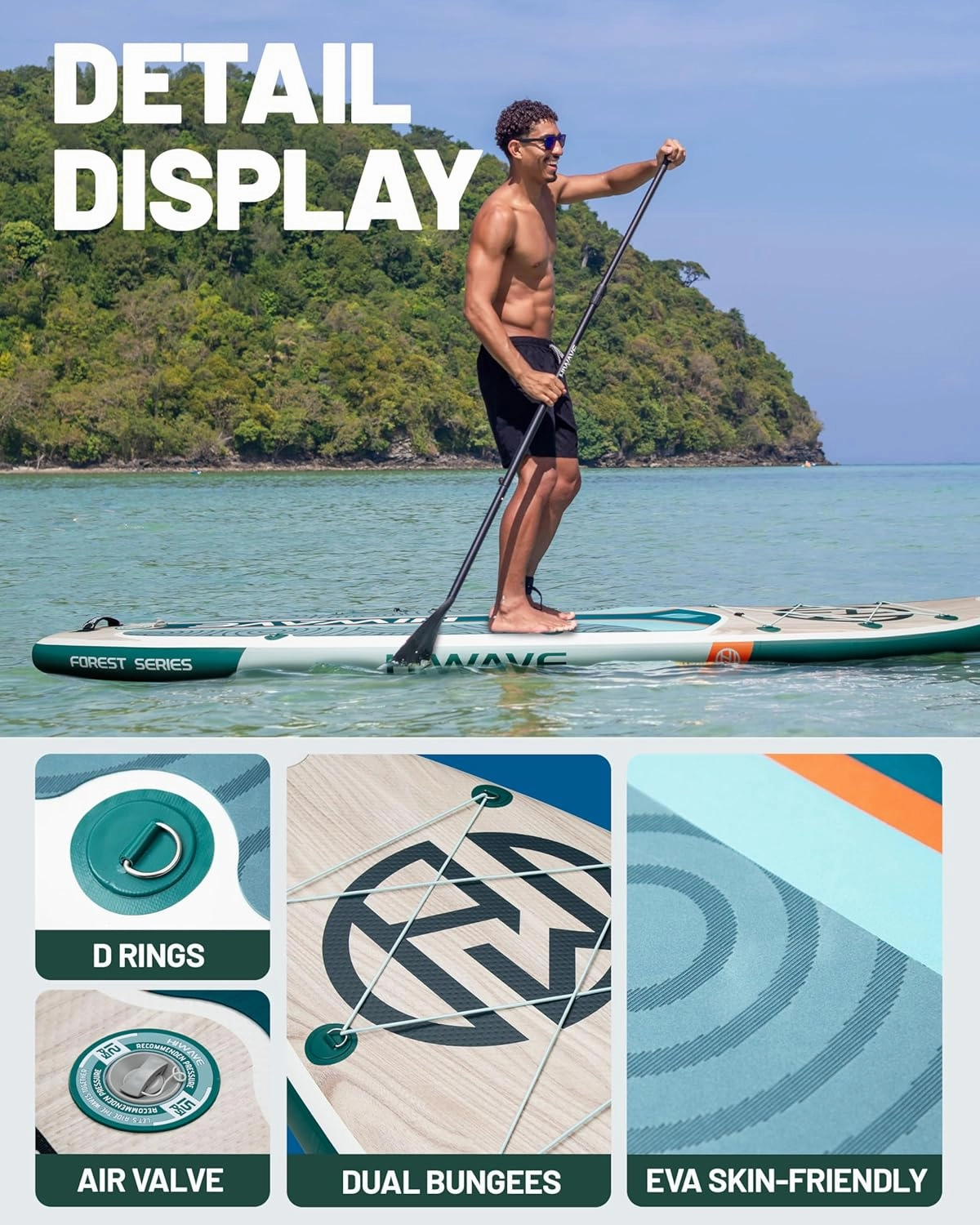 Inflatable Paddle Board 11 '* 34 "* 6" Extra Wide Sup Board, 350lb Capicity Paddle Board for Adults, Suitable for Sea and Lakes, 2 1Family Board