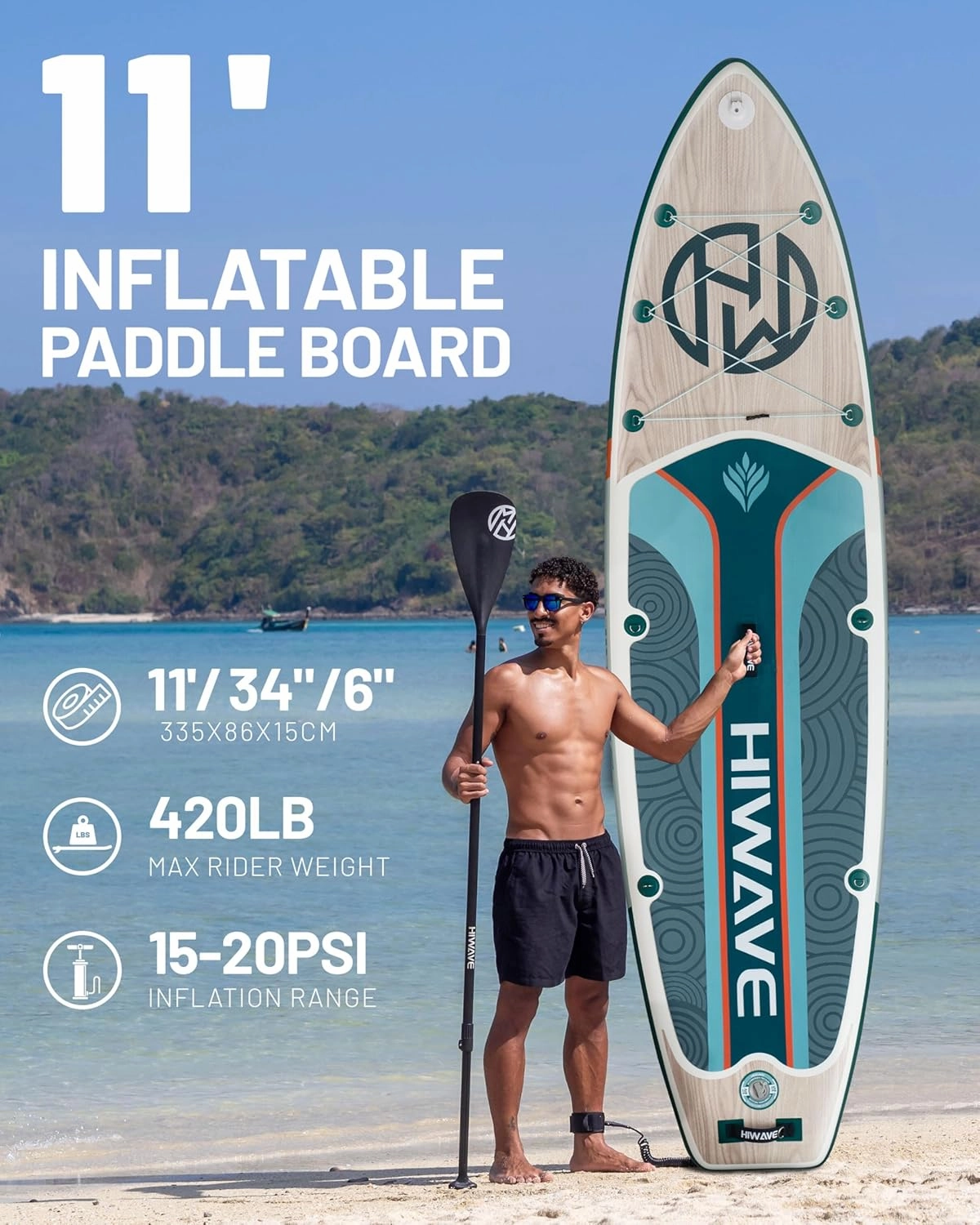 Inflatable Paddle Board 11 '* 34 "* 6" Extra Wide Sup Board, 350lb Capicity Paddle Board for Adults, Suitable for Sea and Lakes, 2 1Family Board