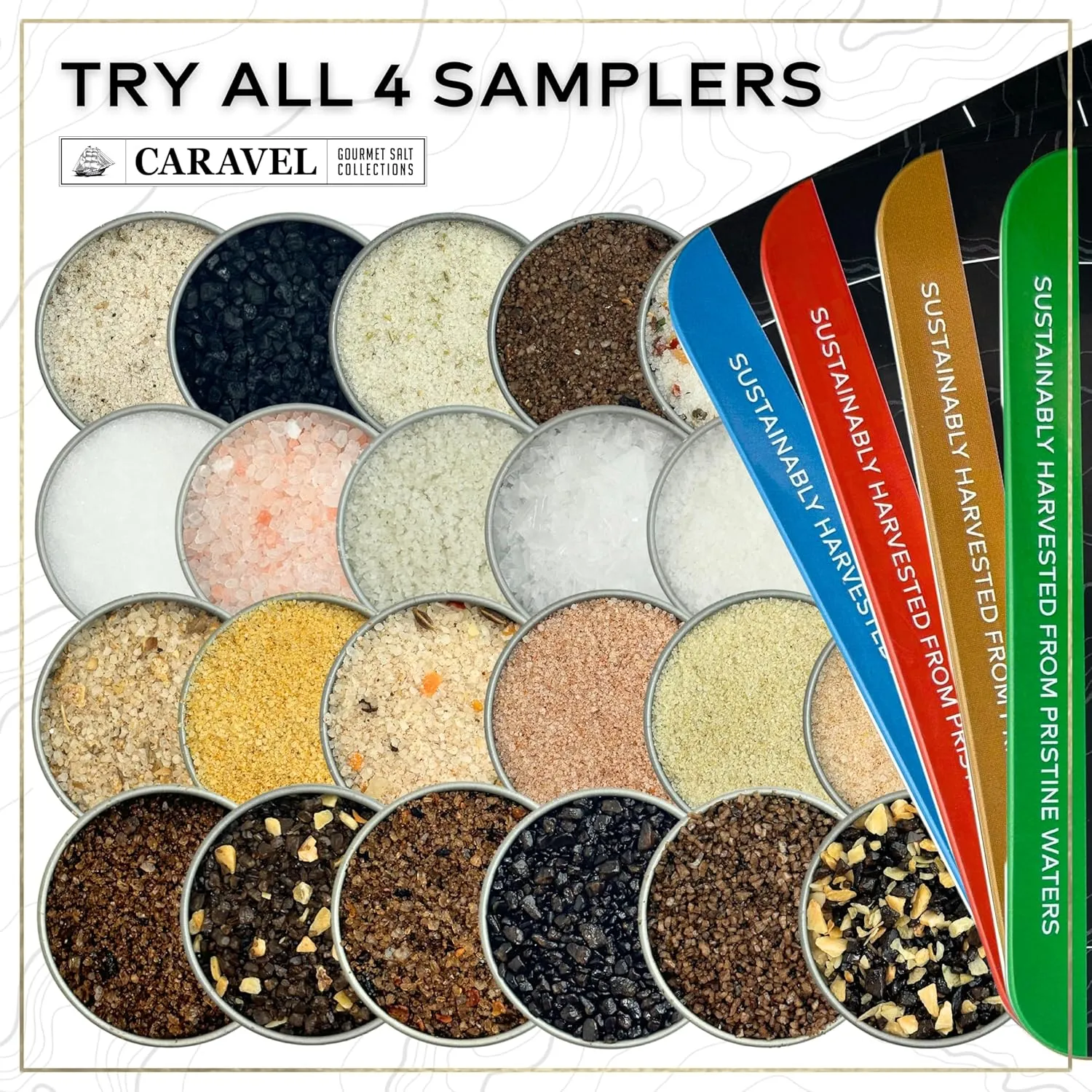 Infused Sea Salt Sampler Set, Finishing Salt for Seasoning, Gourmet Cooking Gift and Spice Variety Pack for Special Occasions, 0.5 oz x Bundle of 6 Flavored Salts - Caravel Gourmet Salt