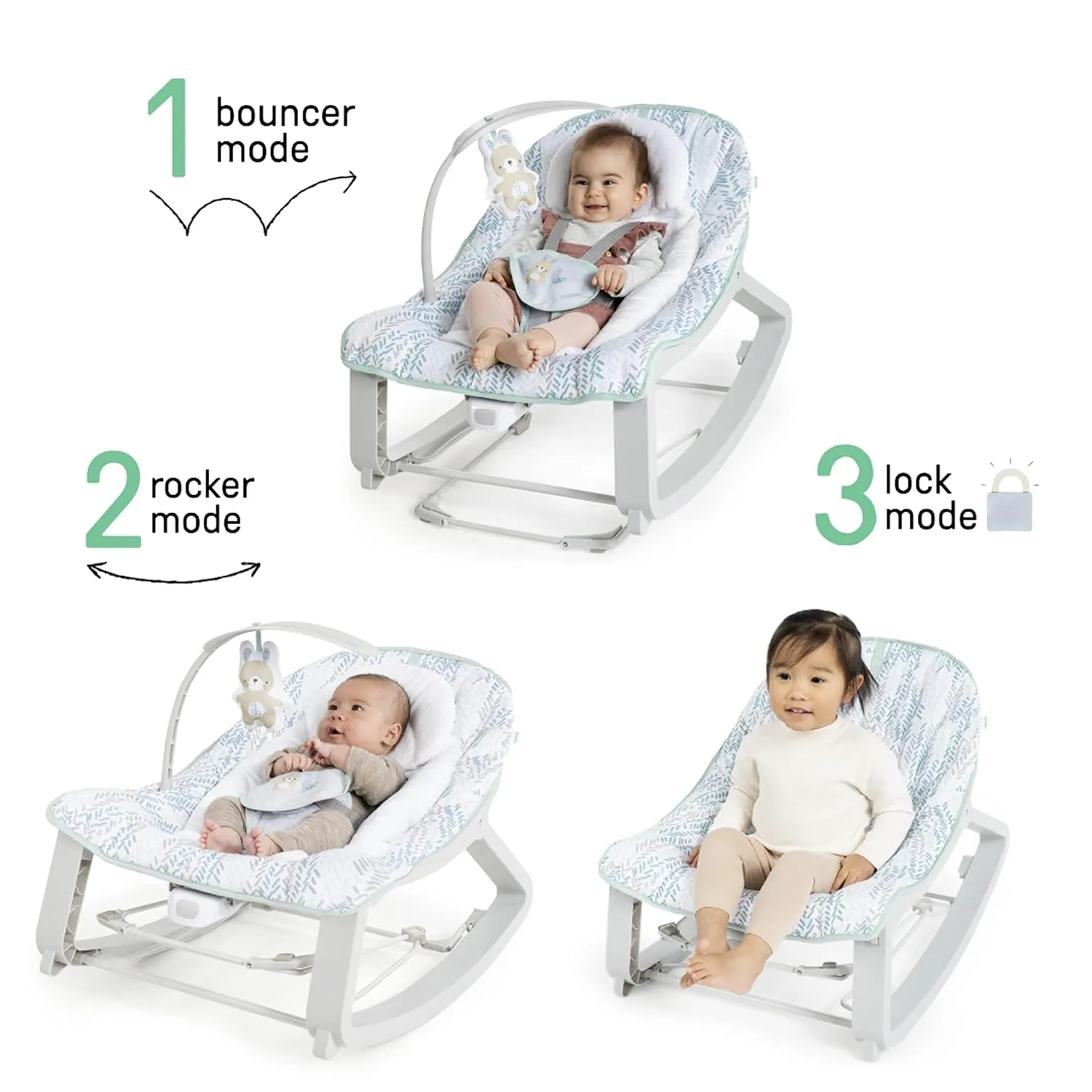Ingenuity Keep Cozy 3-in-1 Grow with Me Vibrating Baby Bouncer Seat & Infant to Toddler Rocker, Vibrations & -Toy Bar, 0-30 Months Up to 40 lbs (Spruce)