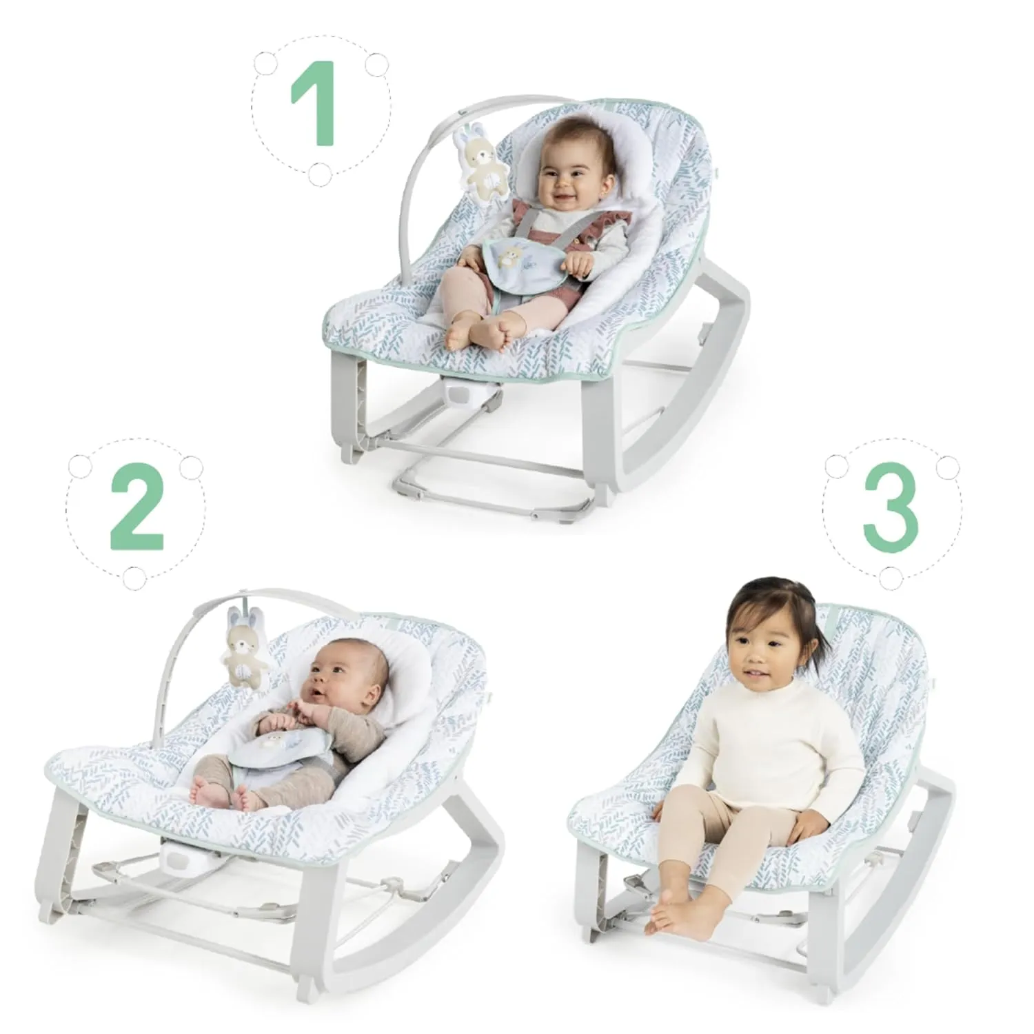 Ingenuity Keep Cozy 3-in-1 Grow with Me Vibrating Baby Bouncer Seat & Infant to Toddler Rocker, Vibrations & -Toy Bar, 0-30 Months Up to 40 lbs (Spruce)