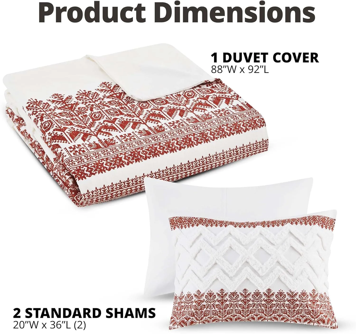 INK IVY Queen Duvet Cover Set, Chic Chevron Chenille Tufting Accent, Boho Duvet Queen Set, All Season, Lightweight Cotton Duvet Queen Set Bedding Cover, 2 Shams, Mila, Full/Queen Auburn 3 Piece