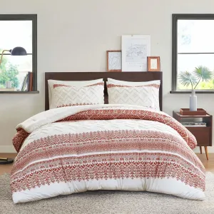INK IVY Queen Duvet Cover Set, Chic Chevron Chenille Tufting Accent, Boho Duvet Queen Set, All Season, Lightweight Cotton Duvet Queen Set Bedding Cover, 2 Shams, Mila, Full/Queen Auburn 3 Piece