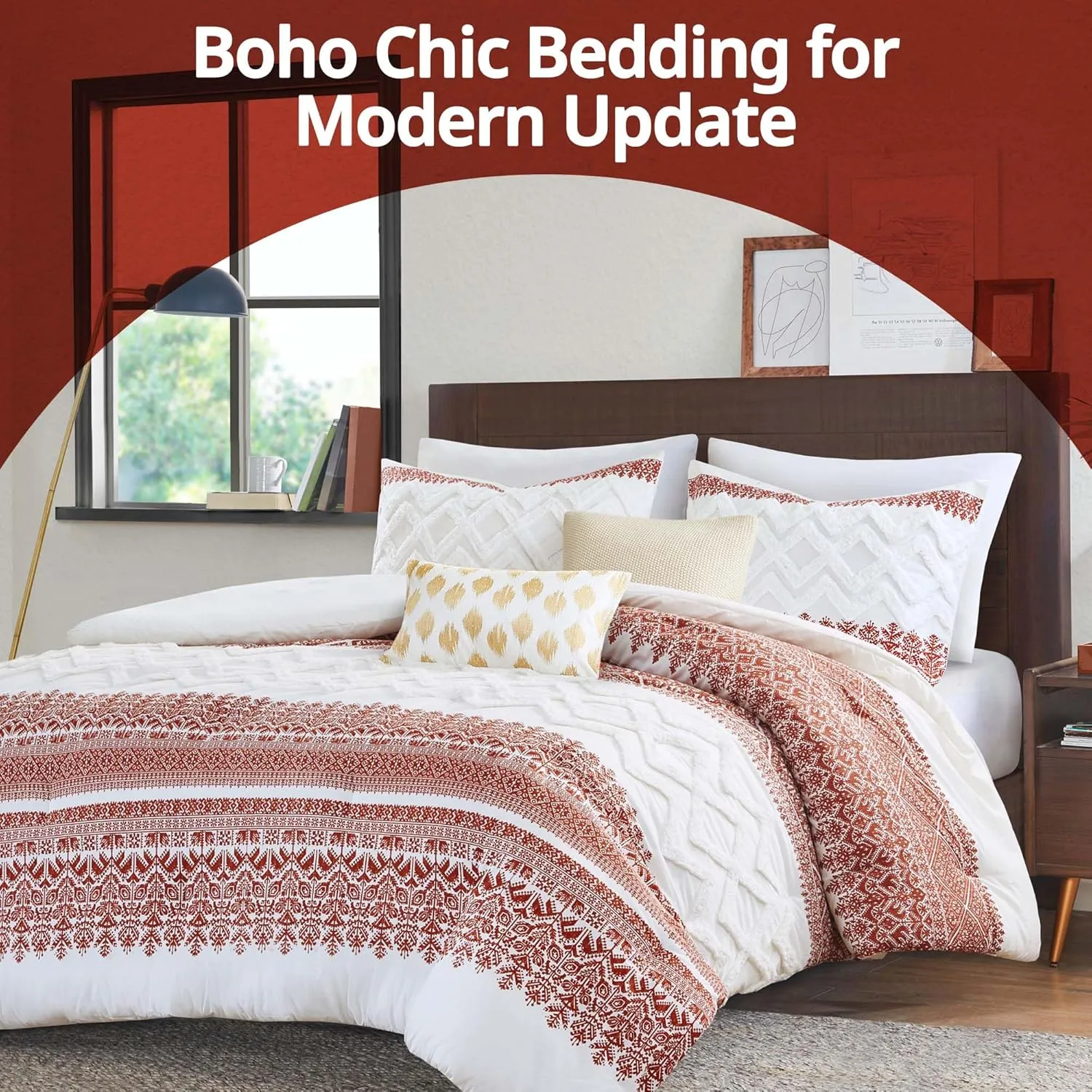 INK IVY Queen Duvet Cover Set, Chic Chevron Chenille Tufting Accent, Boho Duvet Queen Set, All Season, Lightweight Cotton Duvet Queen Set Bedding Cover, 2 Shams, Mila, Full/Queen Auburn 3 Piece