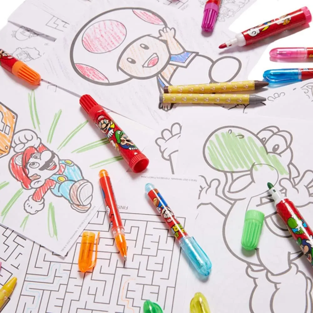 Innovative Designs Mario Brothers Super Mario Deluxe Activity Set with Carrying Tin, Coloring Sheets, Tattoos, Stickers, & Art Supplies