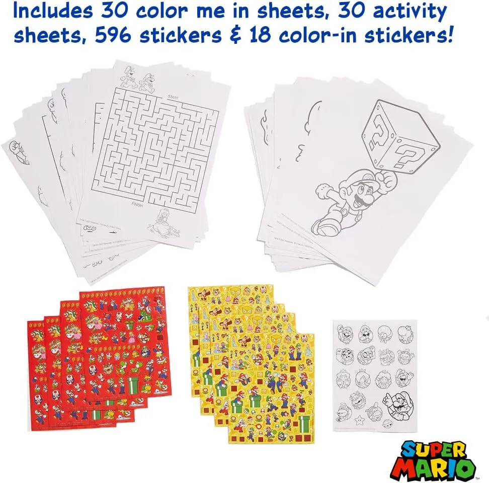 Innovative Designs Mario Brothers Super Mario Deluxe Activity Set with Carrying Tin, Coloring Sheets, Tattoos, Stickers, & Art Supplies